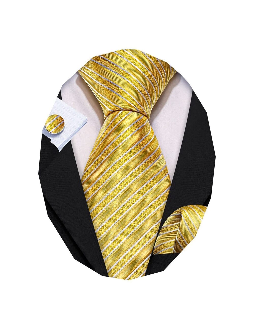 9130 Stripe Ties Set Classic WOVEN Necktie with Handkerchief Cufflinks